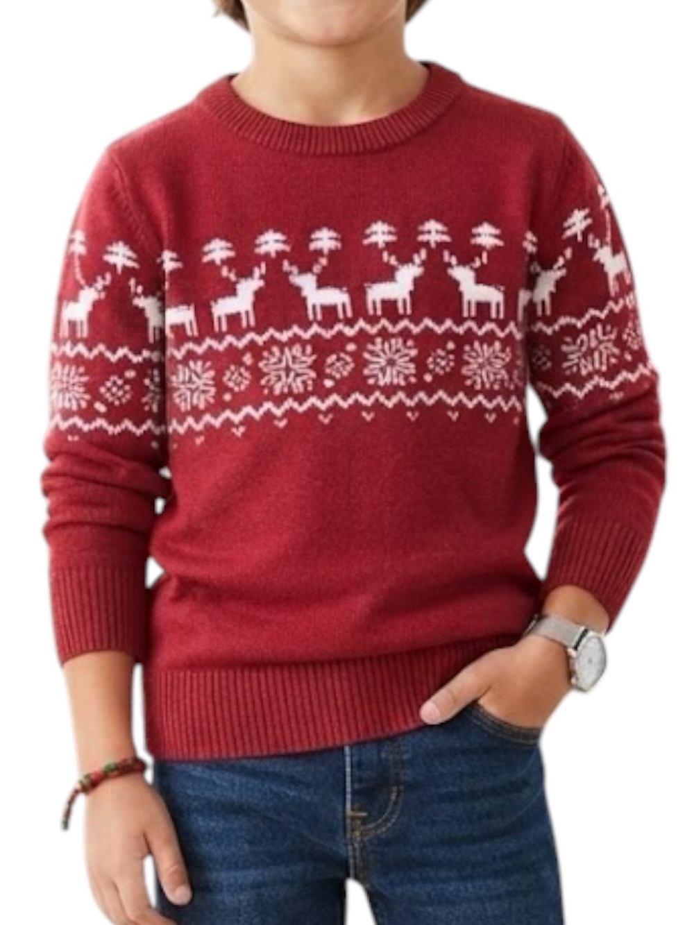 JOE FRESH Maroon Fair Isle Holiday Sweater Boys 7Y Christmas Festive
